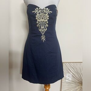 Lilly Pulitzer Navy & Gold strapless dress in a 4